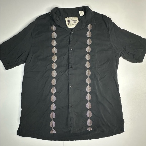 Vintage Other - Vintage Silk 100% Silk Dark Grey Embroidered Button Up Shirt Size XL